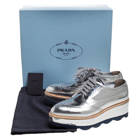 prada metallic silver leather platform espadrille oxford brogue shoes|Silver Metallic Leather Platform Sandals .